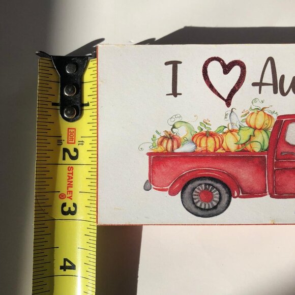 Wooden, Free-standing, Decor "I ❤️ Autumn" W/ truck & pumpkins, appx 3"Hx6"Lx1"D - Picture 5 of 5